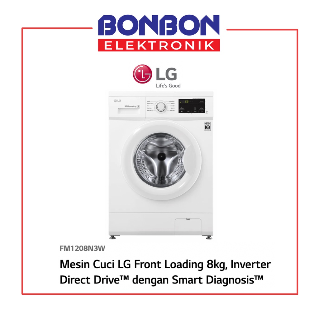 LG Mesin Cuci Front Loading 8KG FM 1208 N3W / FM1208N3W / 1208N3W