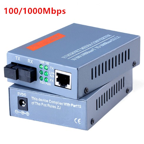 【With adapter】1 Pair HTB-GS-03 A/B Gigabit Fiber Optical Media Converter 1000Mbps Single Mode Single Fiber SC Port with Power Supply