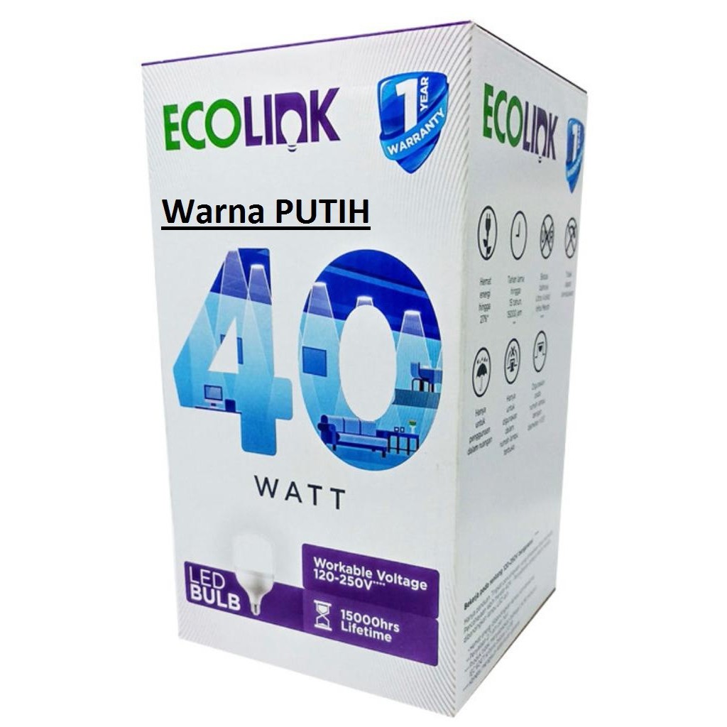 Lampu Bohlam LED Bulb 40 Watt 40Watt 40W W Putih Cool Daylight ECOLINK