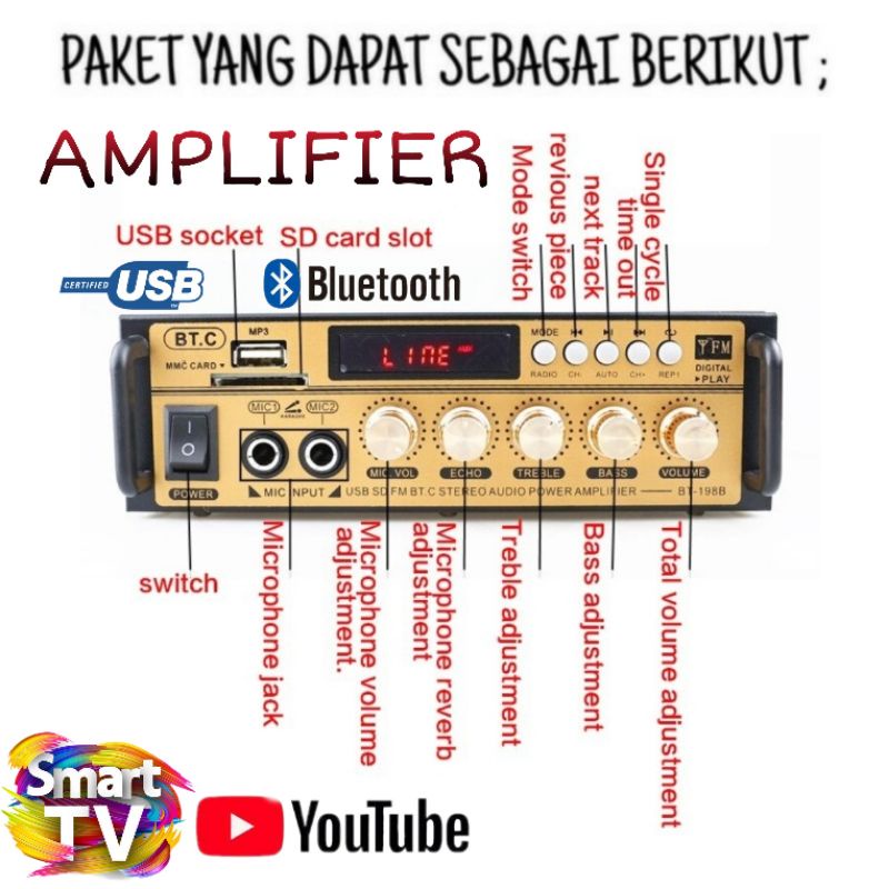 Karaoke Set Smart Tv Di Youtube Speaker 3R 6,5 Inch Ampli 2 Mic Kabel