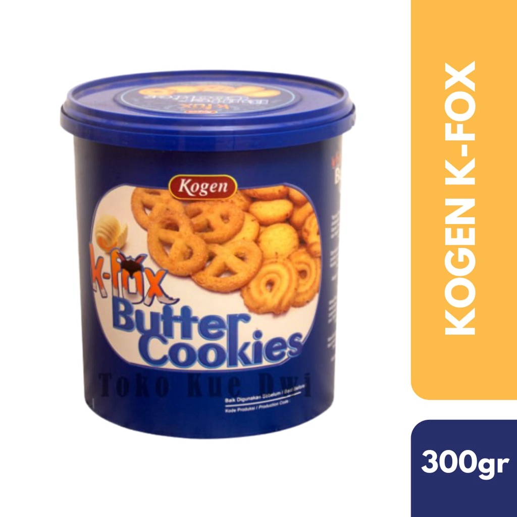 

Kogen K-fox Butter Cookies 300gram/KOGEN K-FOX BUTTER COOKIES TOPLES 300GpR/Kogen K-Fox Butter cookies Toples 300 gr | Biskuit Kogen