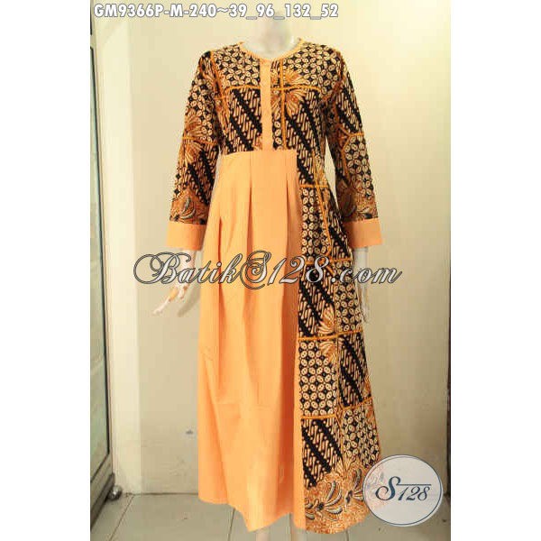 Batik Gamis Buatan Solo Nan Berkelas Kombinasi Kain Polos Desain Kancing Depan Size M GM 9366 P