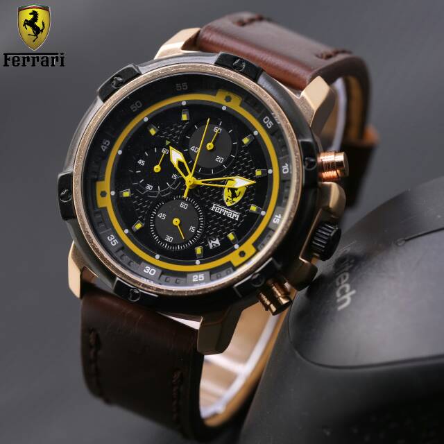 JAM TANGAN PRIA/COWOK FERRARI CHRONO AKTIF KW SUPER KULIT TERBARU ANTI AIR ELEGANT HARGA BERSAHABAT.