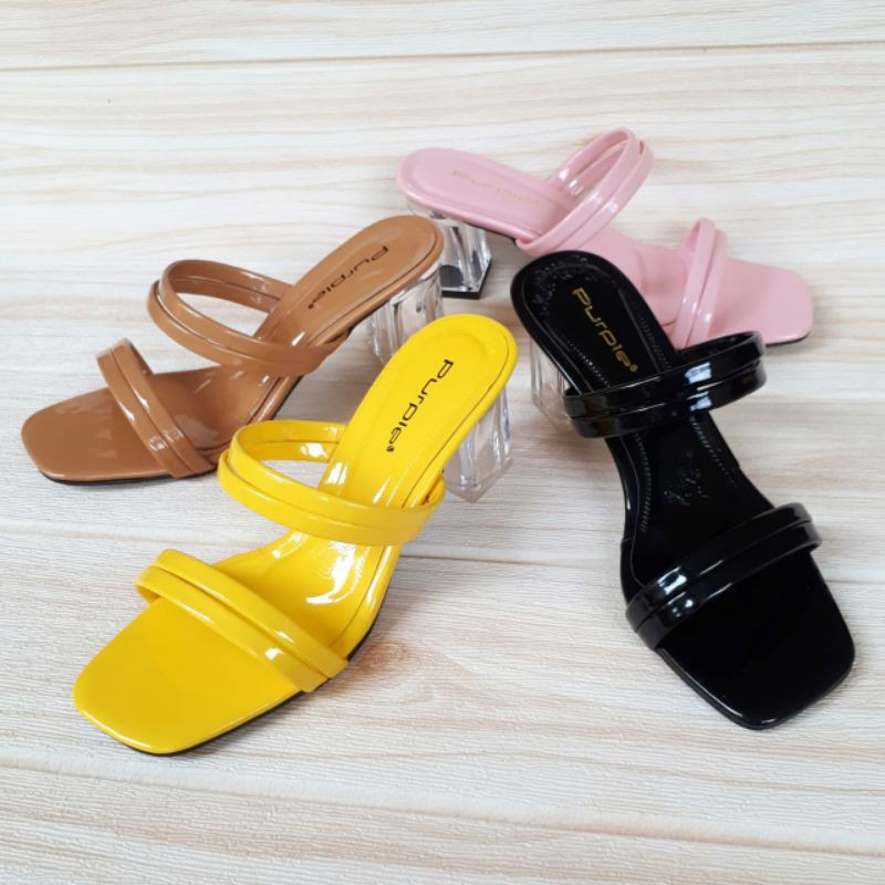 (BISA COD) SENDAL HEELS KACA PURPLE - KODE ZIVA