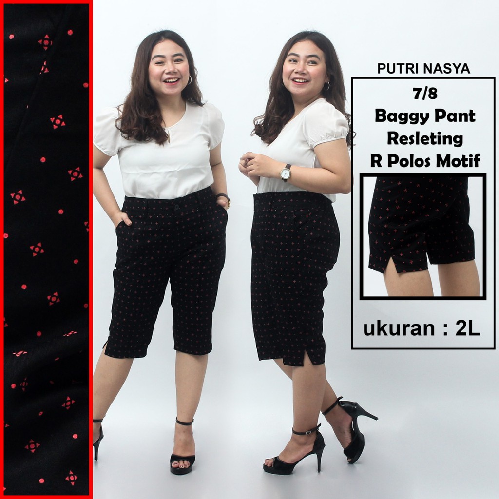 Celana 7/8 jumbo resleting polos motif/ baggy pant jumbo / celanapendek 8L-6L-5L-4L-2L-XL-S fit to L