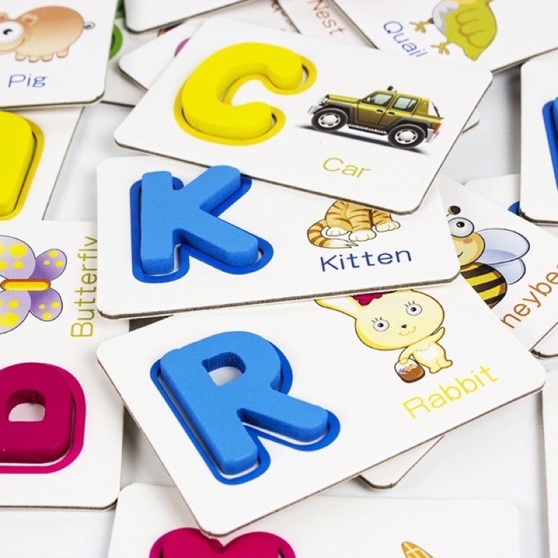 English letters wooden with wipe clean cards - mainan edukasi anak- kado anak - hadiah anak