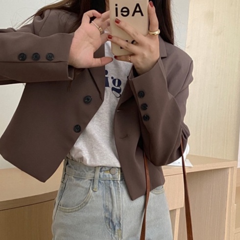 blazer wanita korean style outer basic crop top jaket kemeja wanita