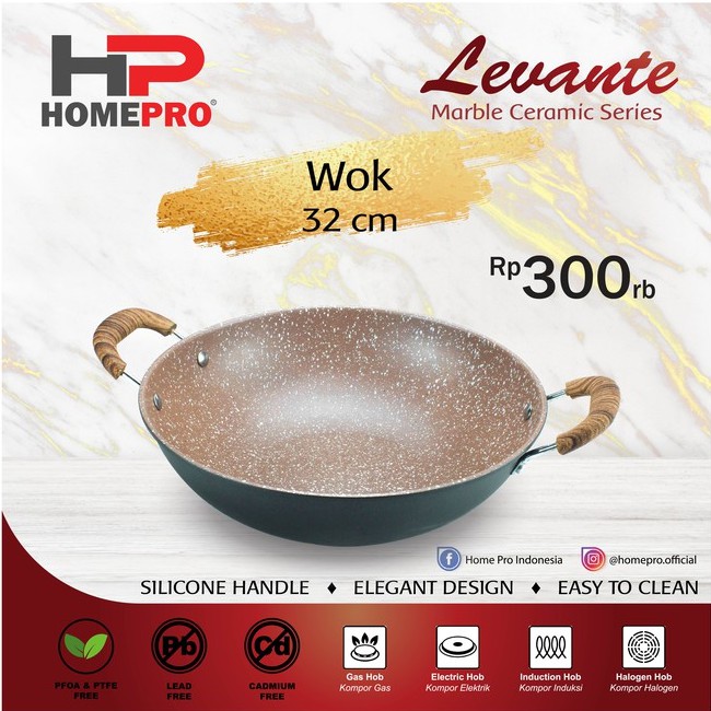 HOME PRO Levante Ceramic Wok 32 cm Wajan Kuping 2 Anti Lengket Keramik