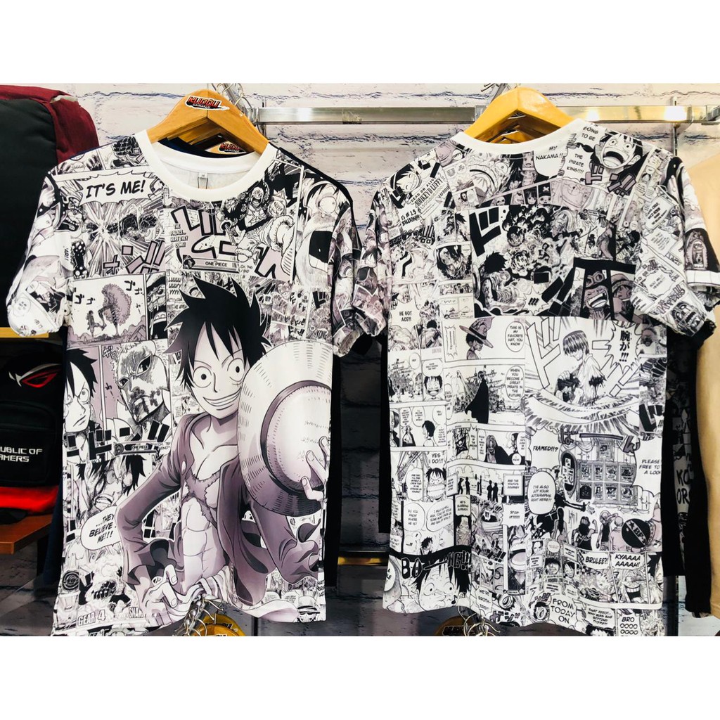 Tshirt Luffy Onepiece Fullprint Black White