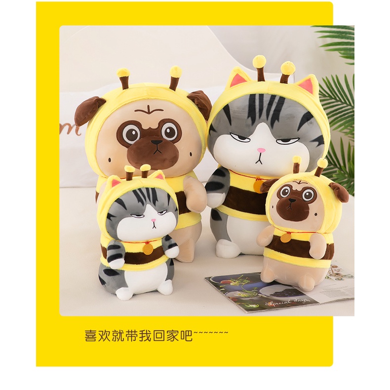 Boneka Furya Kucing dan Dogie Kostum Bee  Bahan Plush