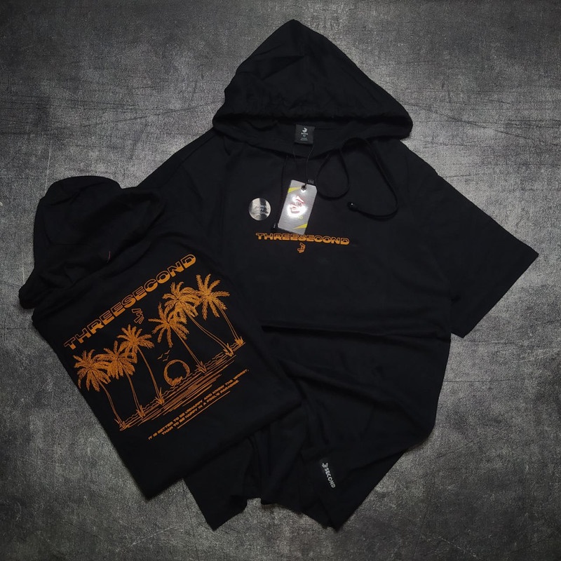 KAOS HOODIE 3SECOND HITAM M L XL TSHIRT HOODIE 3SECOND PREMIUM KAOS TOPI