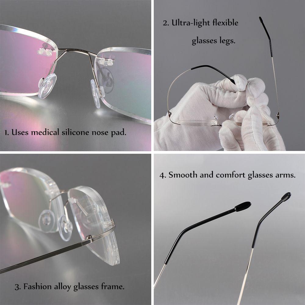 Lily Kacamata Baca Perawatan Kesehatan Rimless Spectacles Memory Titanium