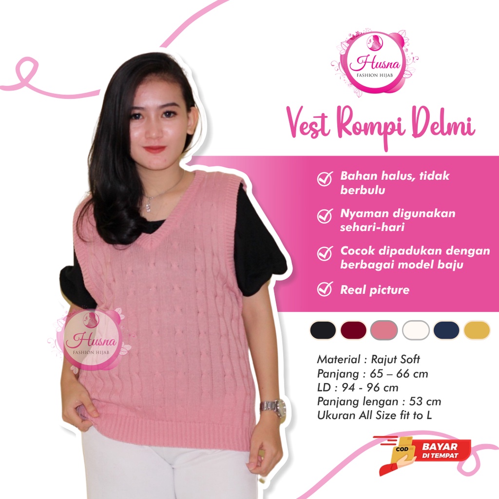 Rompi Vest Rajut Cable Vneck V Neck Outer Oter Korean korea Style Wanita Perempuan Cewek Andin Polos