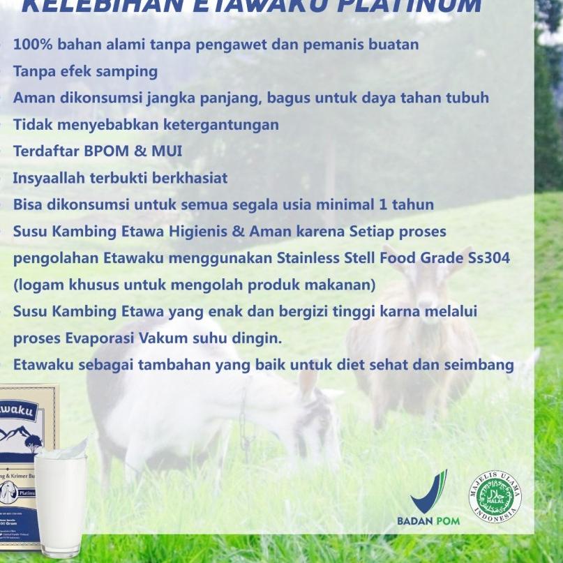 

Baru - Etawaku Platinum 200 gr Susu kambing Dan Krim Bubuk Rasa Original
