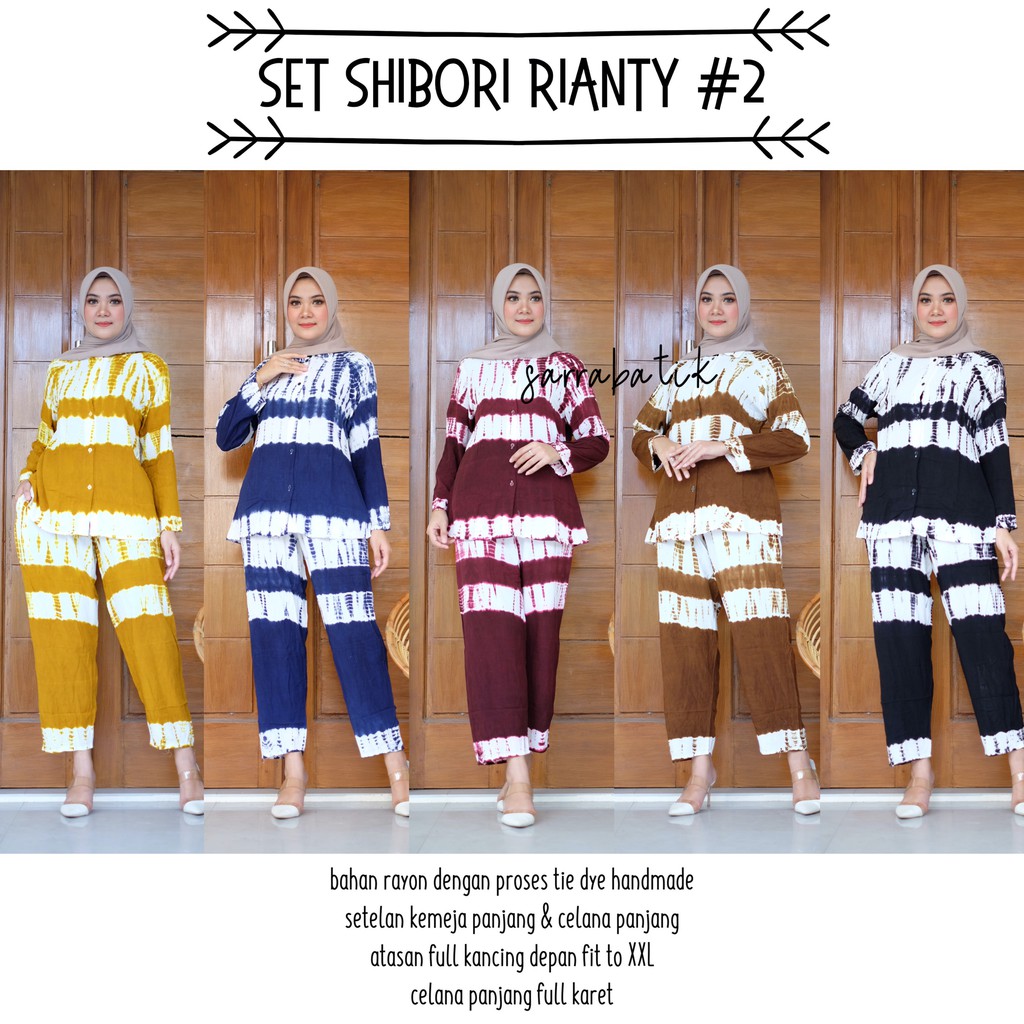 Set Shibori Rianty #2 Batik Setelan Tie Dye Jumputan Rayon Daily Set Batik Home Set Jumbo Muslim