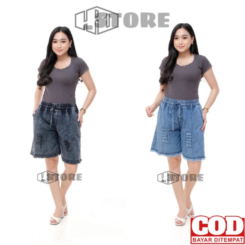 Celana kulot jeans pendek 3/4 wanita celana pendek hotpants standart dan jumbo.celana kulot sobek cewek.kulot boyfriend.yang terlaris.kulot pendek rawis wanita..kulot hot pants sobek rawis virall celana pendek wanita sobek bahan jeans celana jeans rawis
