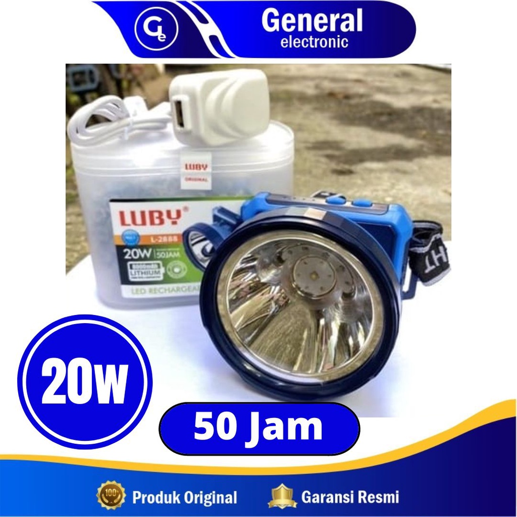 Senter Kepala LUBY L2888 / Lampu Kepala 20 Watt / Head Lamp LUBY 2888 Carger / Cas / Cahaya Putih