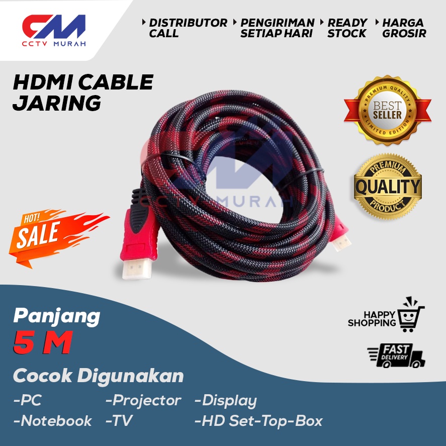 Kabel HDMI 5 Meter || Type KB-SJ550 Versi 1.4 || HDMI Kabel Serat Jaring