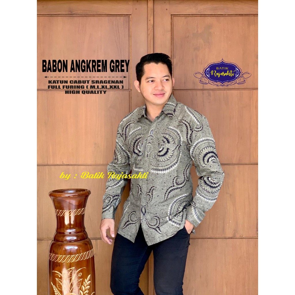 BABON ANGKREM GREY kemeja batik pria lengan panjang terbaru ORIGINAL BY RAJASAKTI