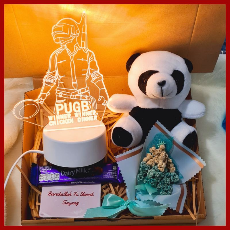 Hampers Asher / Kado Cowok / Gift Box Boneka Panda &amp; Buket Bunga