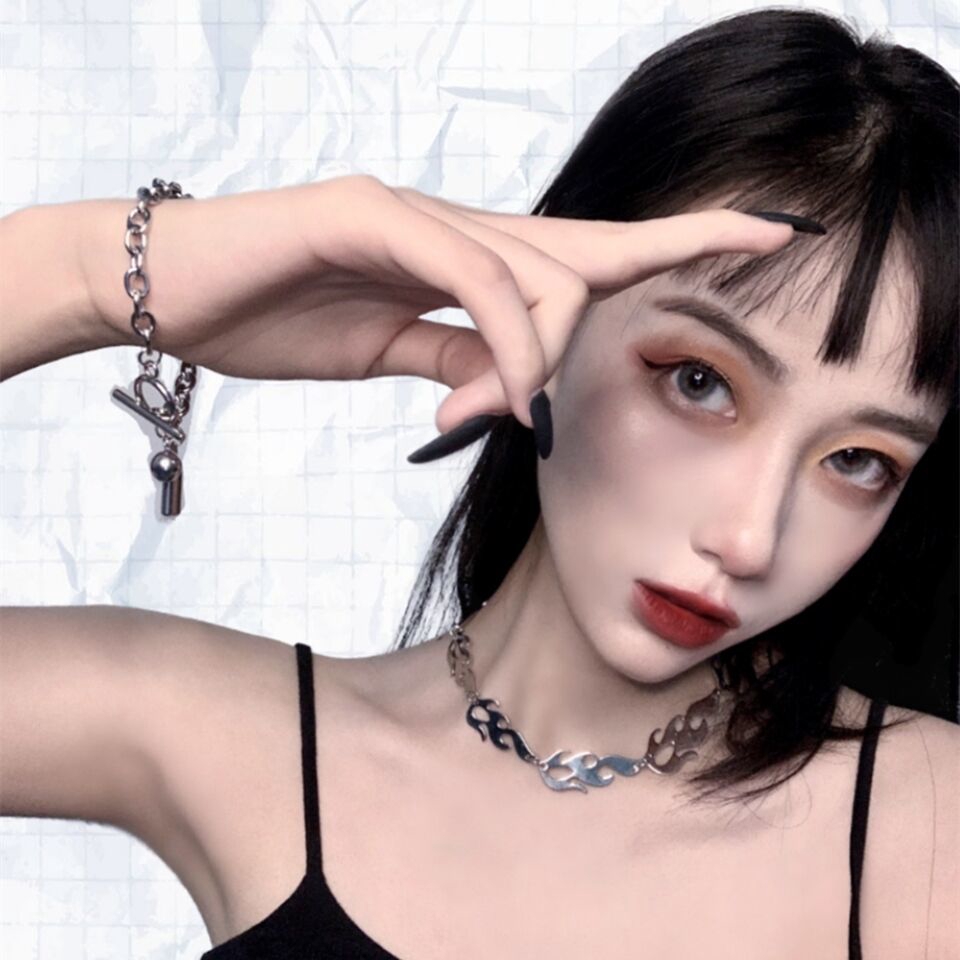 Necklace Harajuku Personality Hip Hop Flame Pendant Clavicle Chain Earring Bracelet