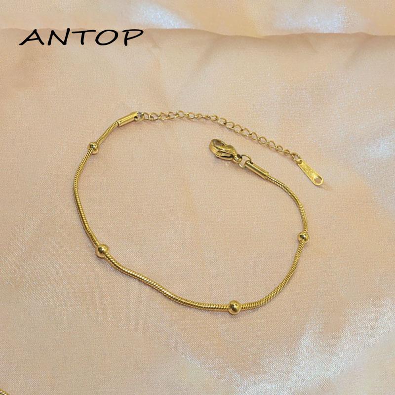 Gelang Tangan Bahan Titanium Steel Model Tulang Ular Untuk Wanita