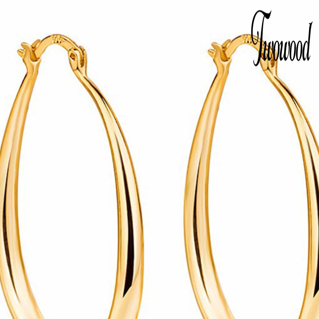 1 Pasang Anting Hoop Oval Bahan Alloy Untuk Wanita