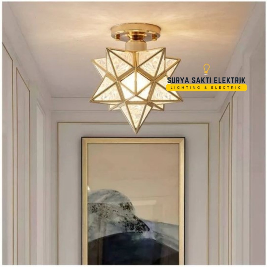 LAMPU HIAS PLAFON MINIMALIS BINTANG GOLD MEWAH HIAS RUANG TAMU