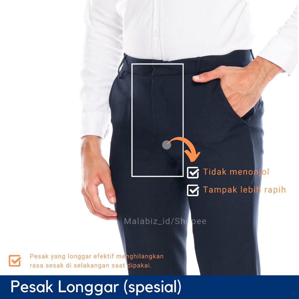 Lubay Celana Formal Pria Navy Melar YKK || Lubay Celana Pria Navy Semi Wool Stretch