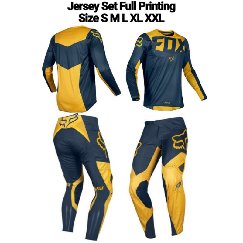 Jerset Jersey Set Celana Trail Cross Full Printing Hitam Kuning 25