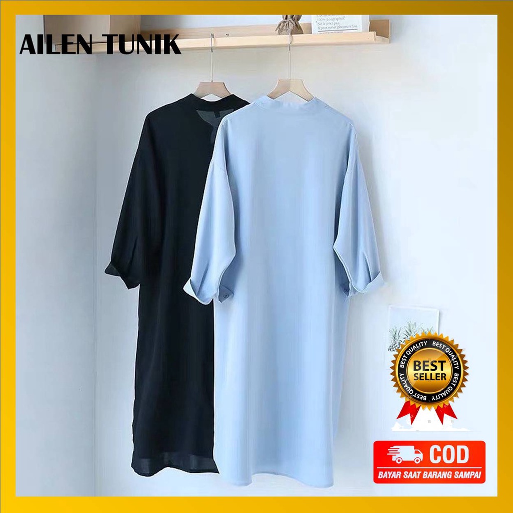 Ailen Tunik Full kancing moscrepe Tunik Polos Rayon/ Tunik Terbaru/ Tunik Kancing/ Tunik Busui/atasa