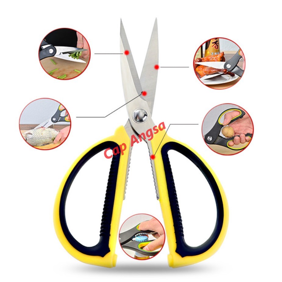 GUNTING SERBAGUNA HEAVY DUTY MULTIFUNCTION SCISSORS KAIN KARDUS KERTAS DAPUR FOOD SAFE STAINLESS STEEL