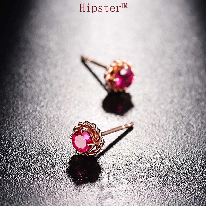 Hot Sale Simple Fashion Classic Red Crystal Rose Stud Earrings