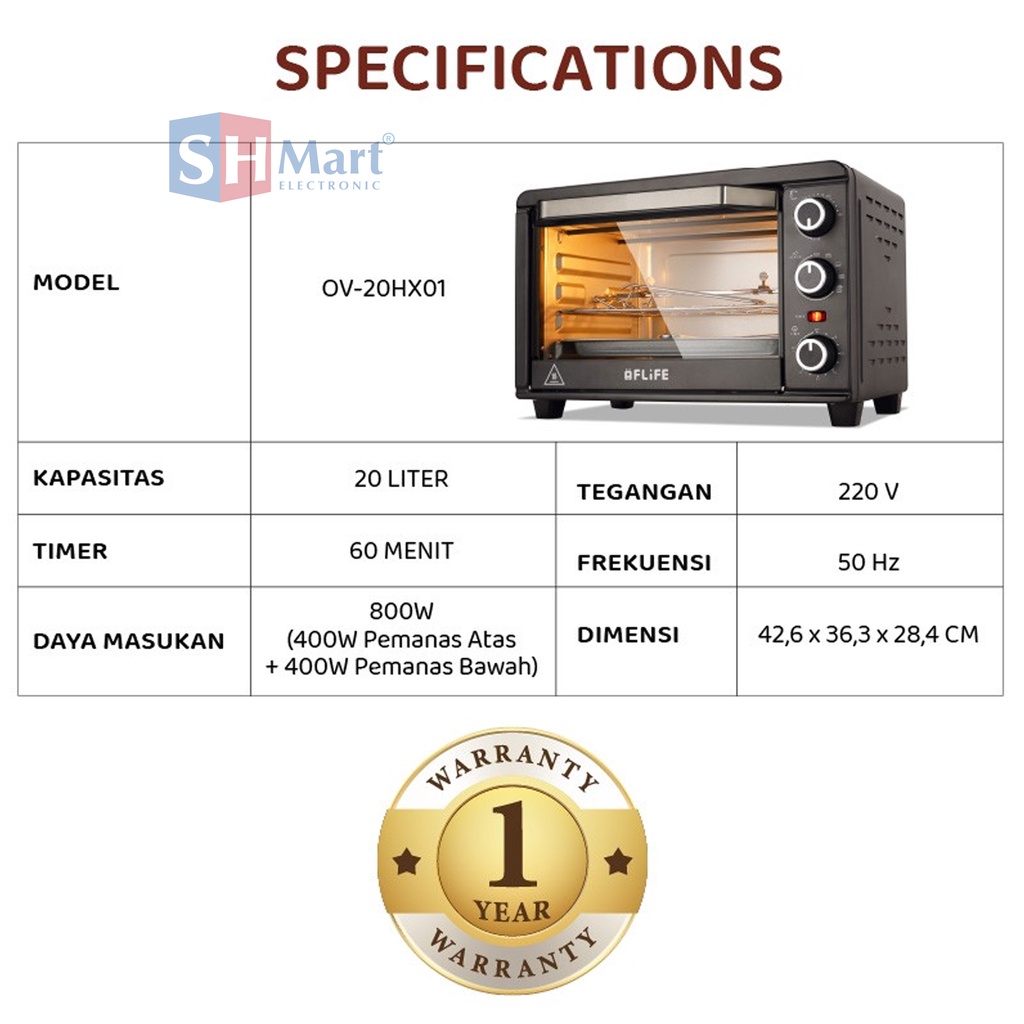 OVEN LISTRIK DIGITAL WITH AIR FRYER FLIFE KAPASITAS 20 LITER OV-20HX01P GARANSI RESMI (MEDAN)