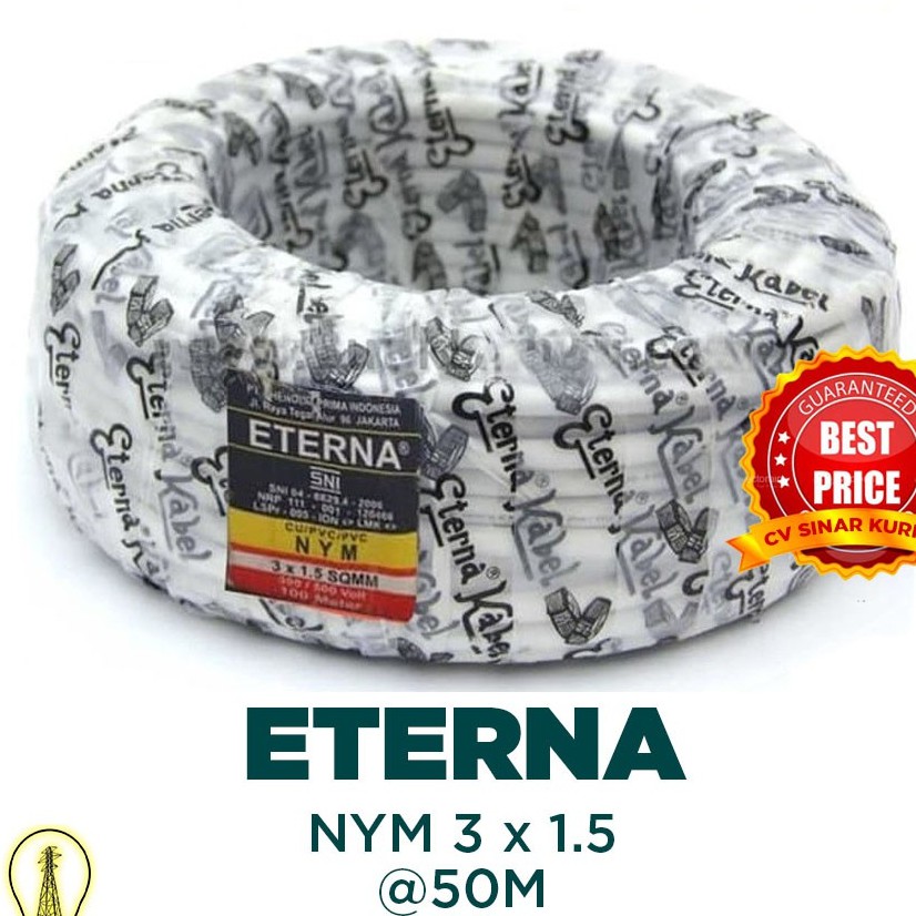 Kabel Listrik ETERNA NYM 3x1.5 3x1,5 3 x 1.5 3 x 1,5 roll @50m SNI GROSIR ORIGINAL