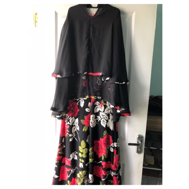 PL set dress+khimar black flower
