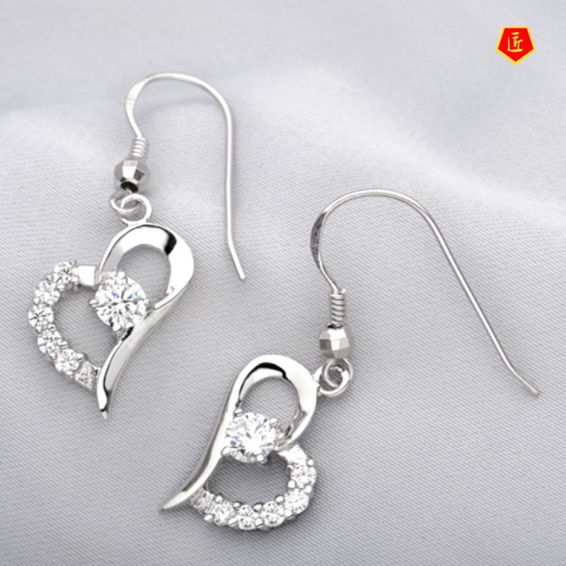 [Ready Stock]Fashion Simple Heart-Shaped Inlaid Diamond Earrings