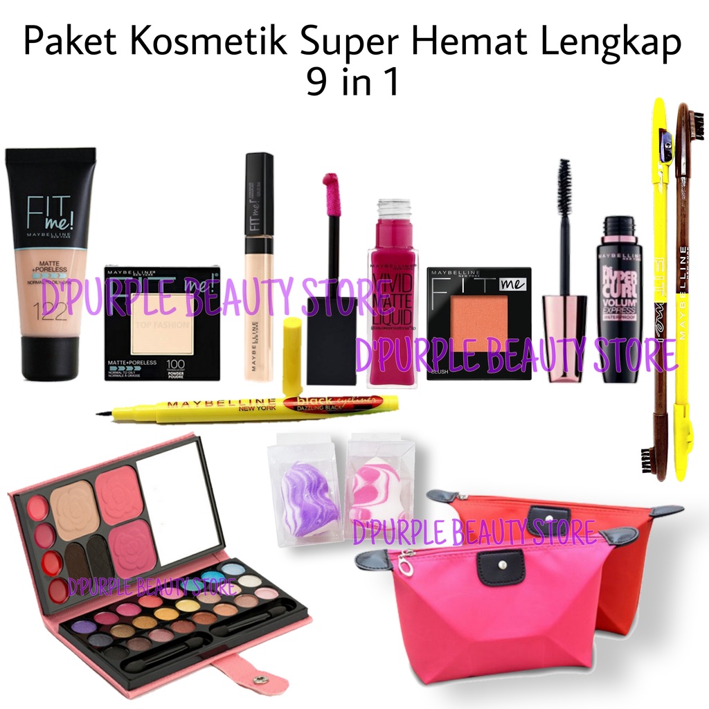 Paket Kosmetik Super Hemat Lengkap 9 in 1 - Paket Kecantikan Maybelline Lengkap 9 in 1