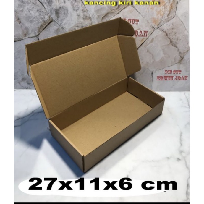 

Kardus box uk. 27x11x6 cm Kotak Karton Die Cut ( kancing kiri kanan)