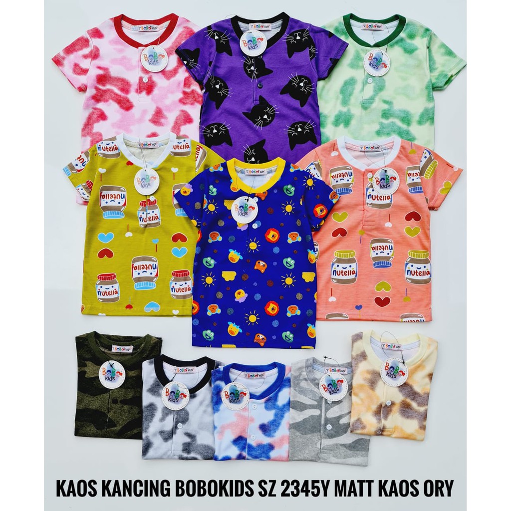 KAOS TEE KANCING Bobo kids Size 2345Y Matt Kaos Ory //GROSIR Minimal 10pcs