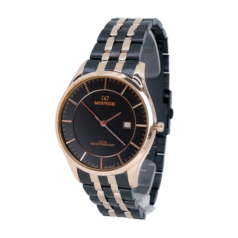 jam tangan Mirage Rante hitam list rosegold pria 8545 ori