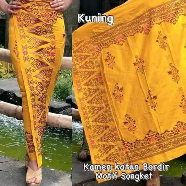 Kamen Bali grosir Kamen Katun Bordir Motif Songket Kuning  Oleh Oleh Bali