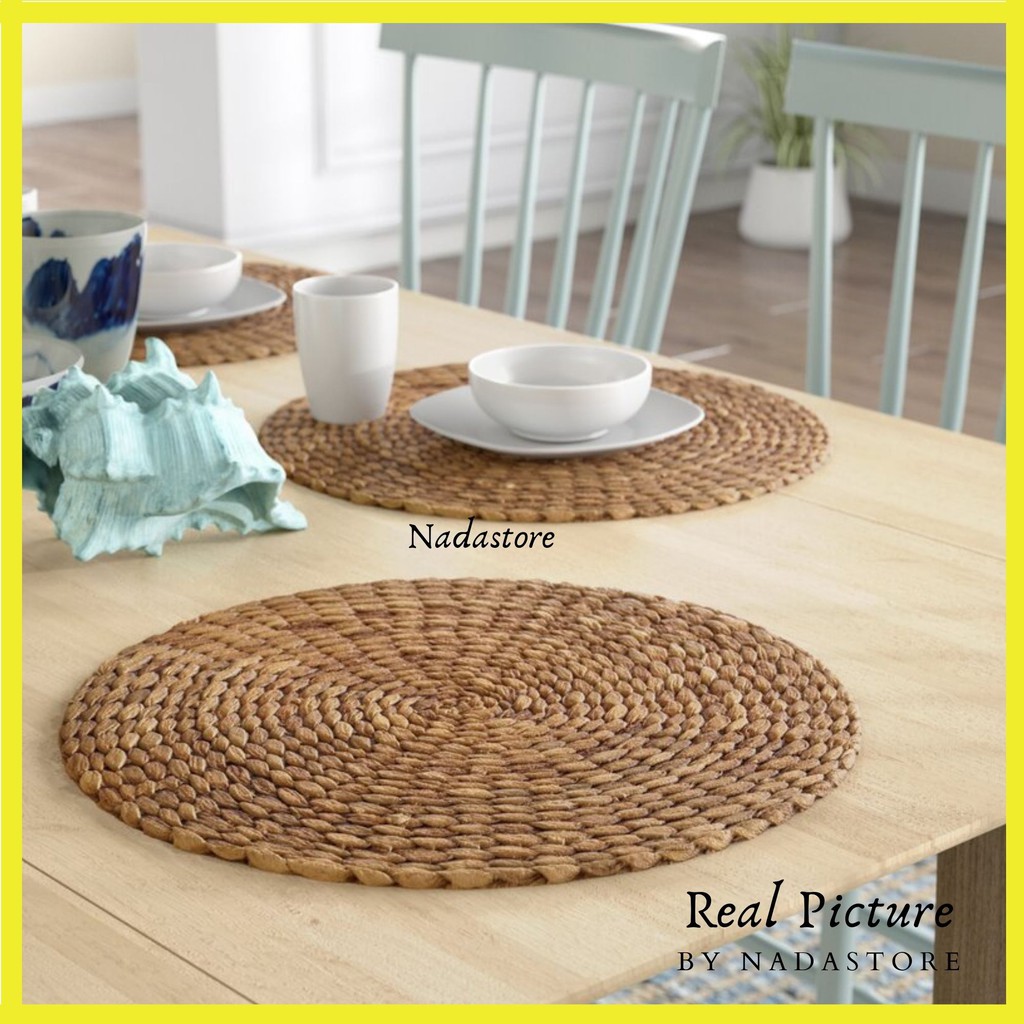 PlaceMat tatakan gelas piring hiasan meja water hyacinth natural 38 cm / Placemat Anyaman Enceng gondok