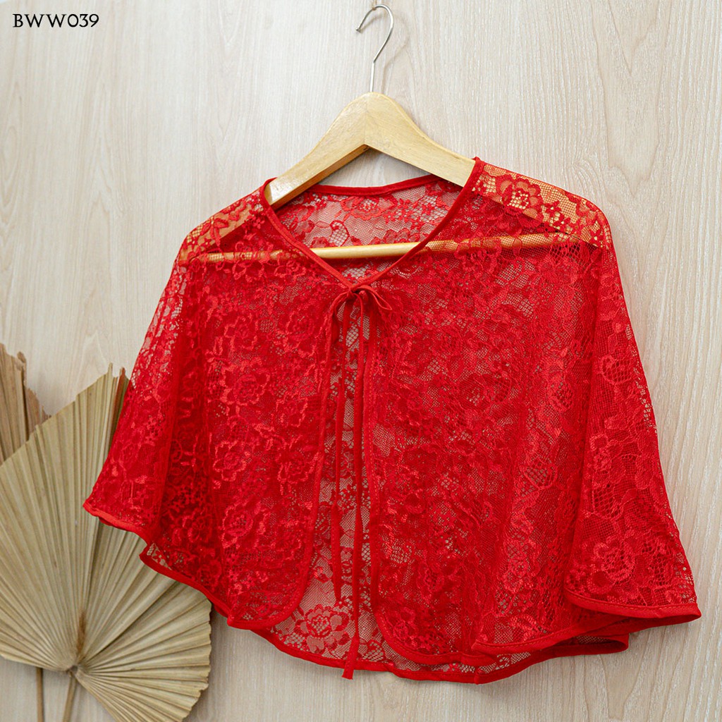 [TOKO TERPERCAYA] AKSESORIS WEDDING BOLERO RENDA PENGANTIN PESTA WANITA MERAH BWW039