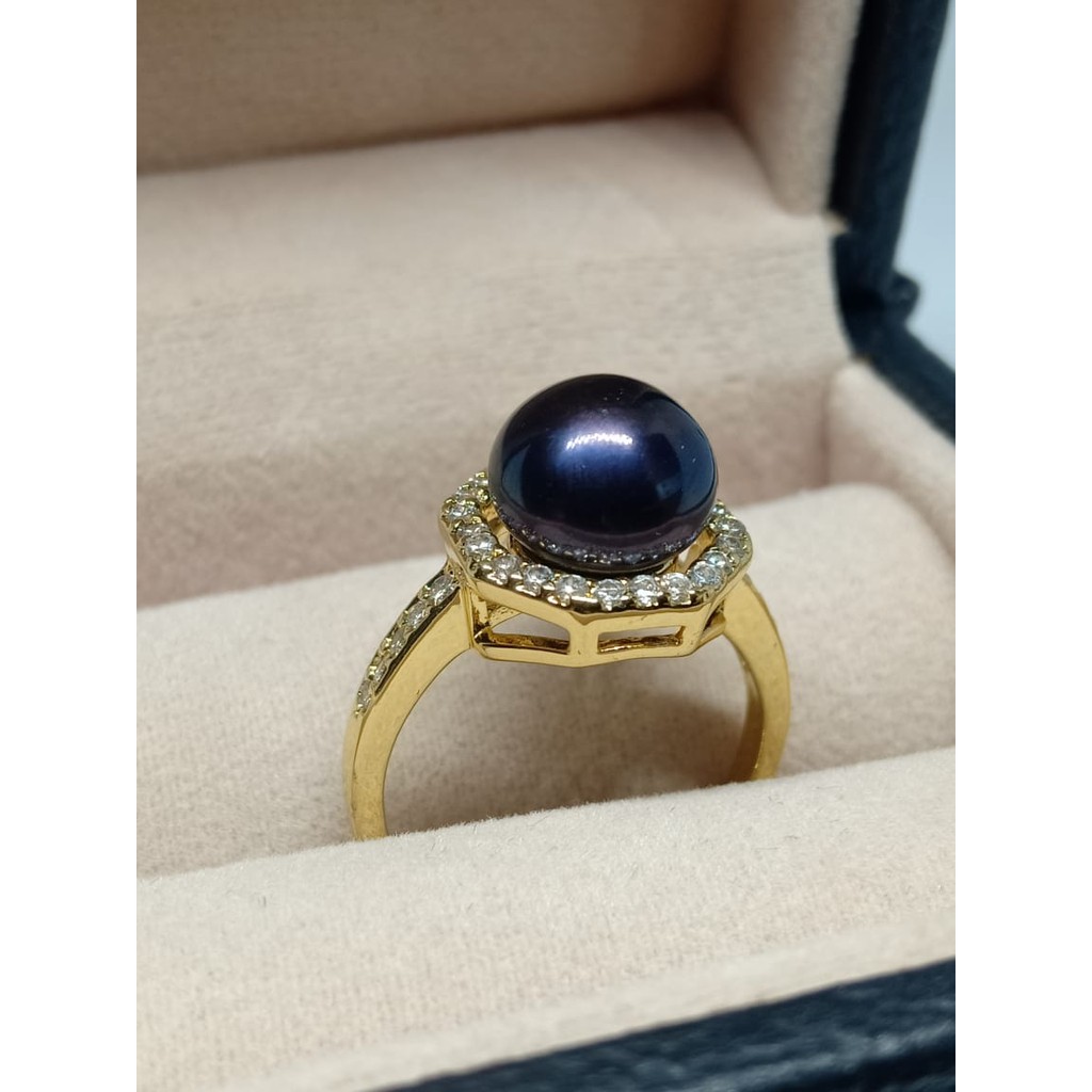 Cincin Rhodium Mutiara Air Tawar Hitam Free Kotak Cincin Kulit Elegan