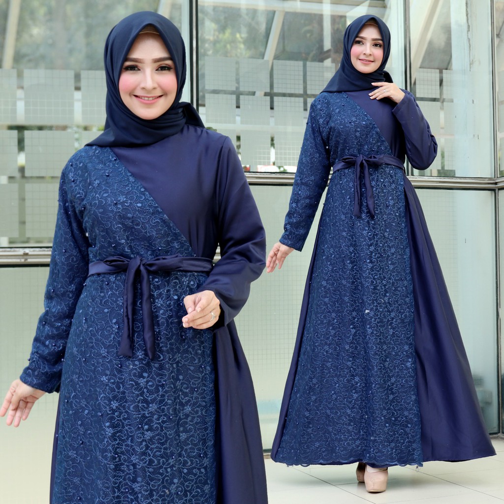 Dress Brukat Wanita Maxi Dress Carlita / Gamis Wanita bahan Velvet Roberto / Fashion Muslim / Baju Pesta