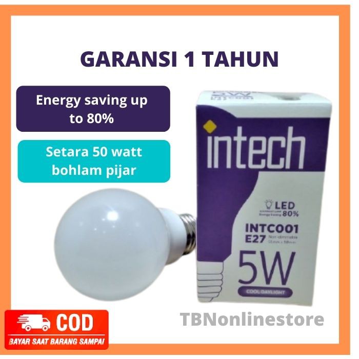 Lampu Bohlam LED Intech Bulb bulat putih murah terang bergaransi resmi