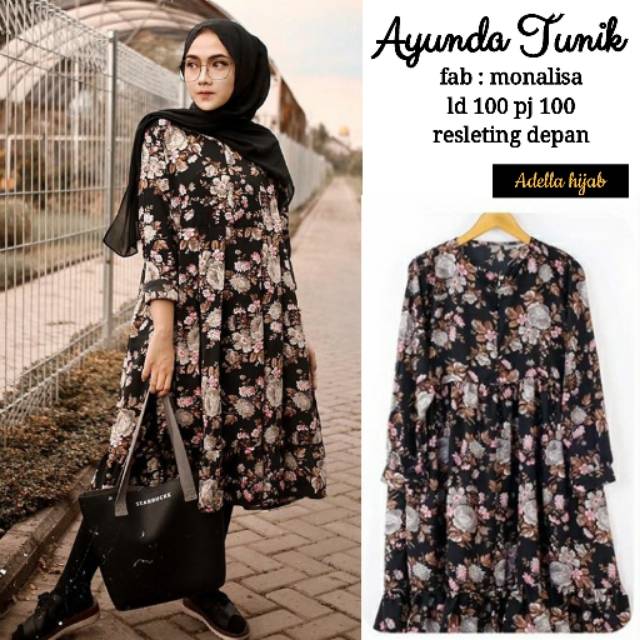 TF COLLECTION  Ayunda Tunik Black/kimmy tunik/Pakaian Wanita Atasan Baju Tunik Fab katun Premium Hal