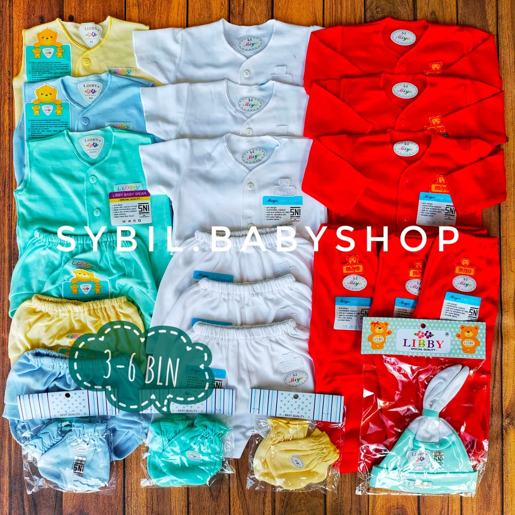 LIBBY Paket Lengkap Baju Bayi Original Newborn LIBBY & Miyo 0-6M Polos Warna (Isi 31 Pcs)-BKH MRH PUTIH 3-6 M