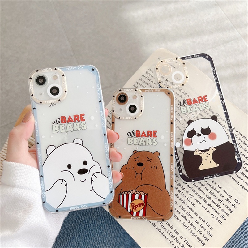 Soft Case Silikon Motif Kartun Beruang Untuk Compatible for iPhone 11 Pro Max iPhone 14 13 12 Pro Max X Xr Xs Max Se 2020 iPhone 7plus 8plus 8 7 6 6s plus Cartoon Bear Series Translucent Frame Soft Silicone Shockproof Phone Case